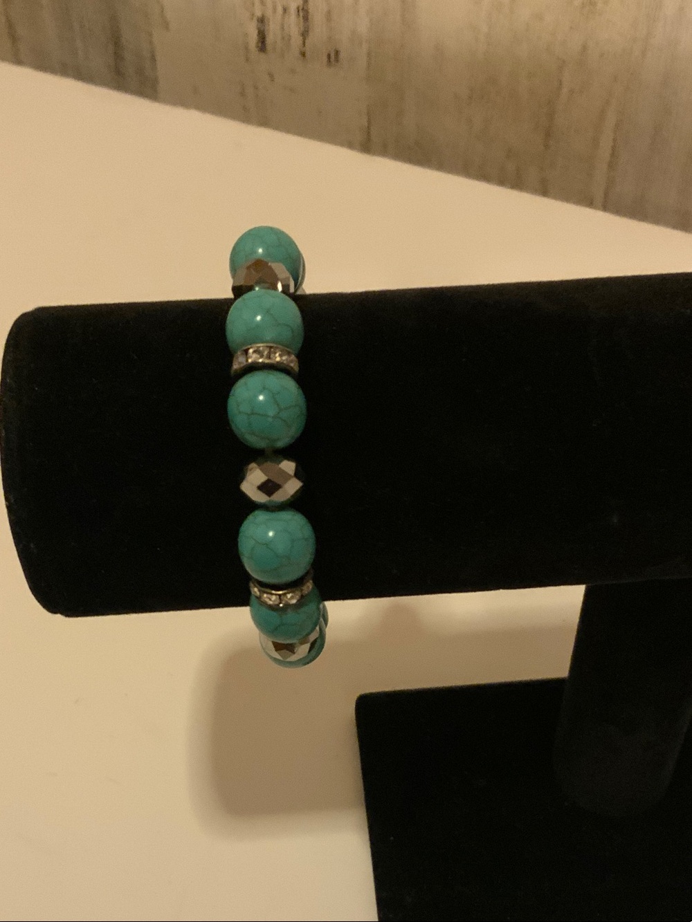 Turquoise Beaded Stretch Bracelet with Silver Accents